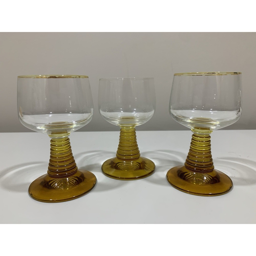 Vintage MCM Roemer Amber Beehive Gold Rim Glasses Set Of 3 - Picture 2 of 5